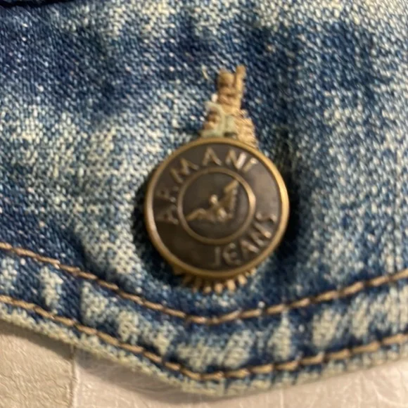 AJ ARMANI JEANS VINTAGE NEVER WORN JEAN JACKET CROPPED WITH LEATHER IN FRONT - Picture 6 of 15